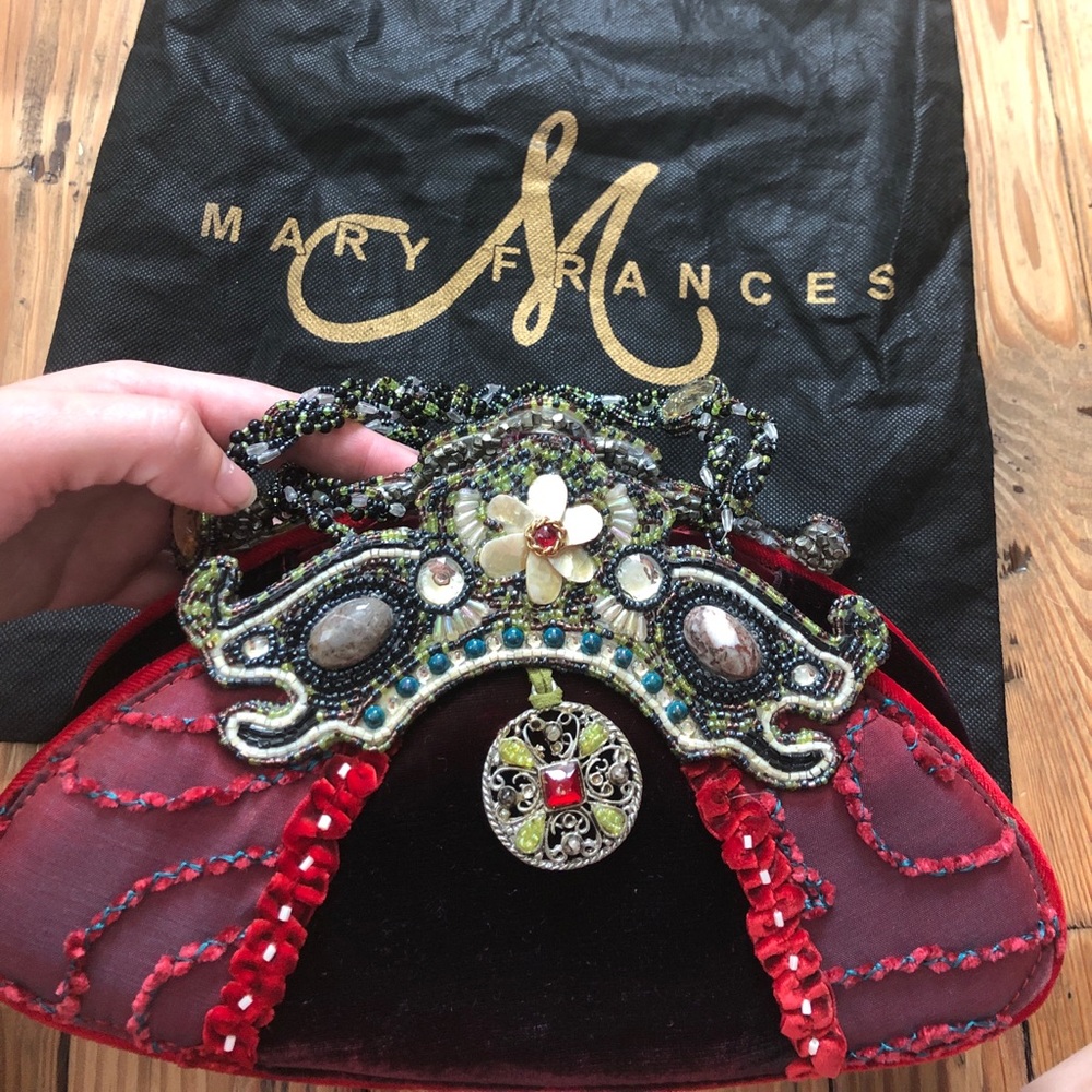 Mary Frances Red Velvet beaded shoulder purse